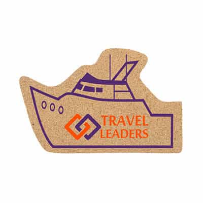 Large cork yacht coaster with personalized full color imprint.