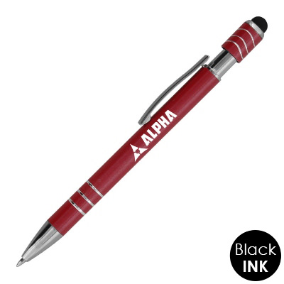 Red aluminum pen with a custom logo.