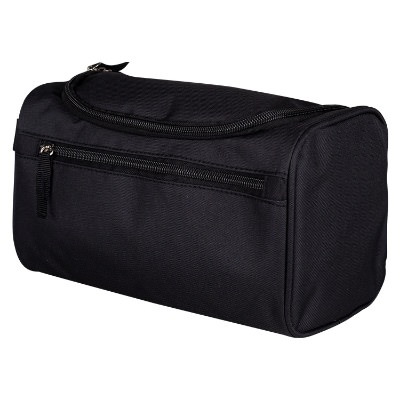 Polyester black travel toiletry bag blank.