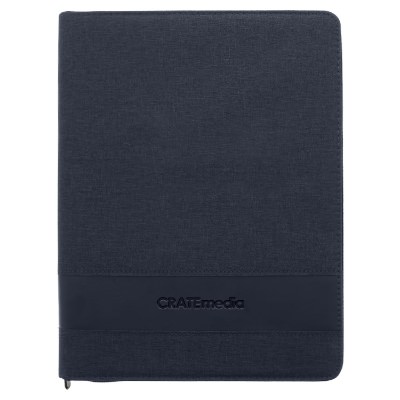 Navy trade zippered padfolio with personalized debossed imprint.