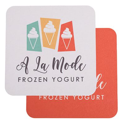Pulpboard coaster with a branded logo.