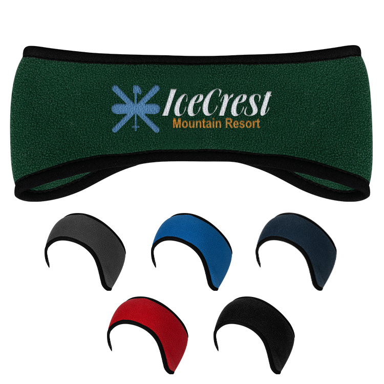 Dark green head band with embroidered logo.