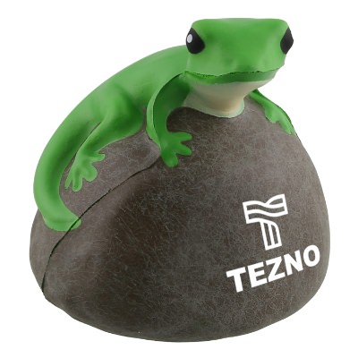 Green foam stress ball with a branded logo.