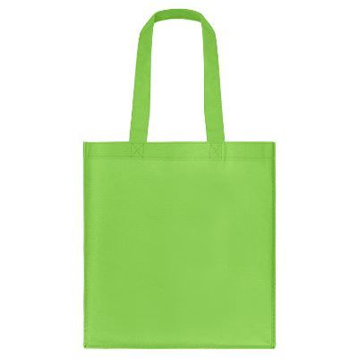 Blank polypropylene lime green tote bag with 8-inch gussets.