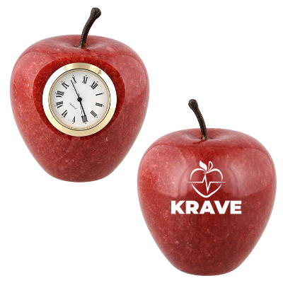 Red marble clock with a custom imprint.