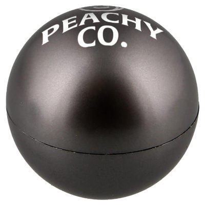 Coal plastic lip balm with a branded imprint.
