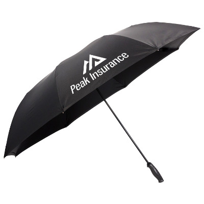 Black shed rain unbelievabrella golf umbrella with custom logo.