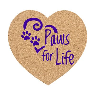 5 inch cork heart coaster with imprinting.