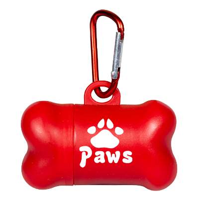 Red pickup dog bag tote with custom imprint.