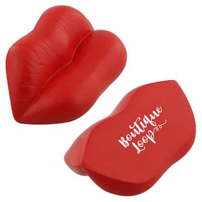 Foam kissy lips stress reliever printed with logo.