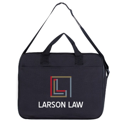 Polyester black classic travel briefcase with imprinted full color logo.