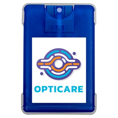 Blue plastic screen cleaner with a personalized imprint.