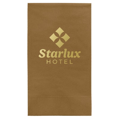 3Ply tissue matte gold guest towel napkin with custom foil print.