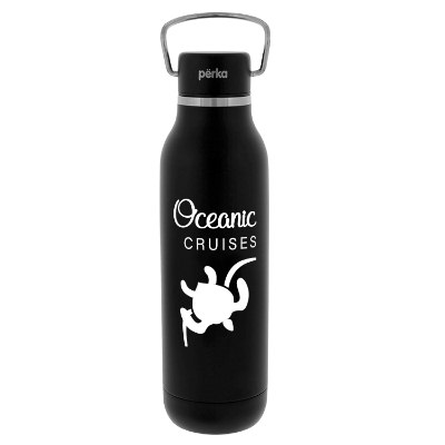 Stainless black bottle with custom logo.