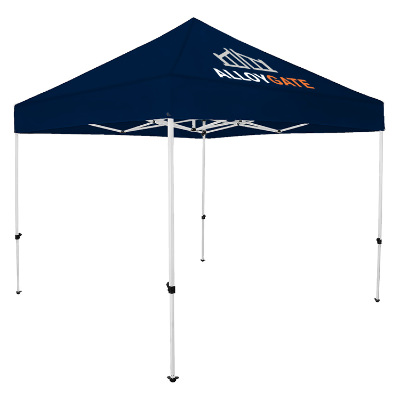 Navy 10-ft. tent with custom imprint.