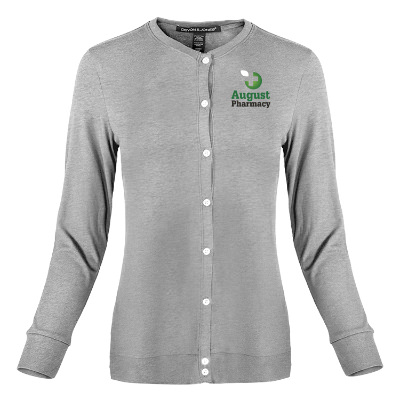 Custom gray cardigan with full color logo.