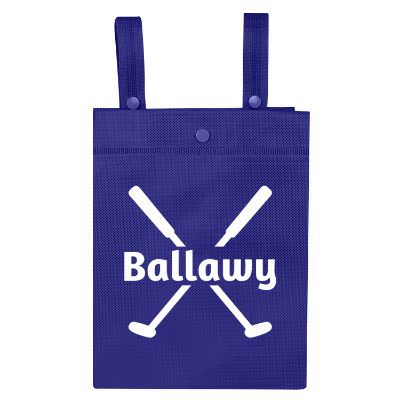 Polypropylene royal hang around tote bag with custom imprint.