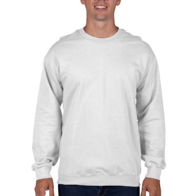 Blank white fleece crew sweatshirt.
