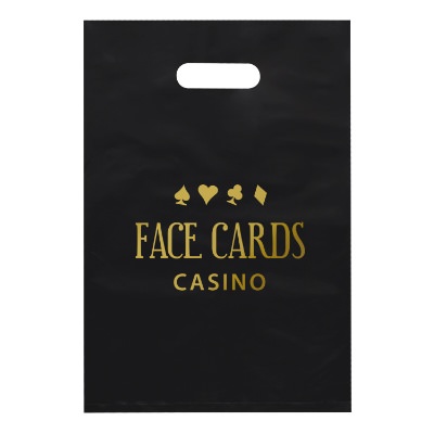 Plastic lime foil stamped frosted die cut bag with personalized imprint.