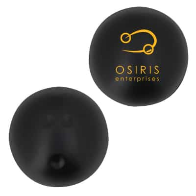 Foam bowling ball stress ball with custom imprint.