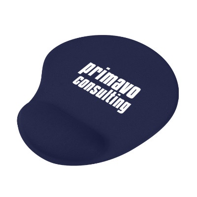 Blue with white writing gel mouse pad with wrist pad.