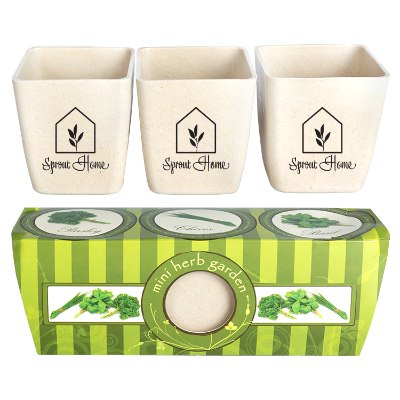 Tan bamboo branded flower pot set.