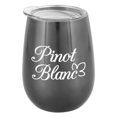 Gunmetal wine tumbler with custom logo.
