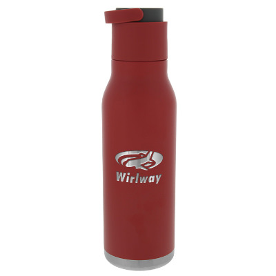 Stainless steel red water bottle with custom engraved logo in 22 oz.