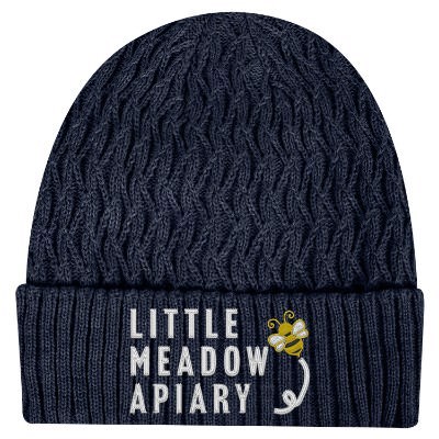 Embroidered black angeli knit beanie.