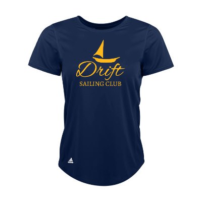 Women's collegiate navy t-shirt with personalized logo.