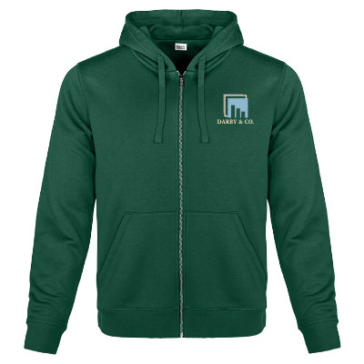 Bottle green full zip up jacket with personalized full color logo.