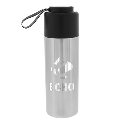 Steel stainless bottle with custom engraved logo.