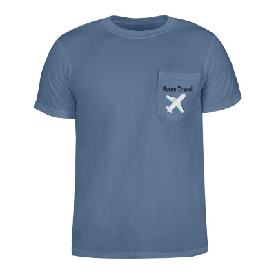 Customized blue jean pocket t-shirt with full color logo.