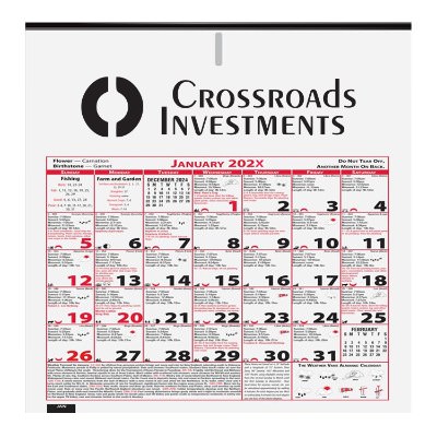Six sheet almanac calendar with custom imprint.