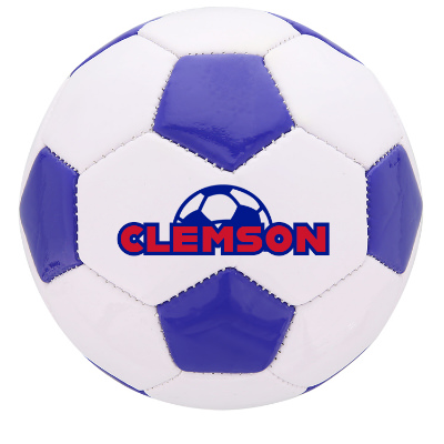 White with blue leather custom soccer ball