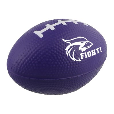 Blue foam stress ball with a personalized imprint.