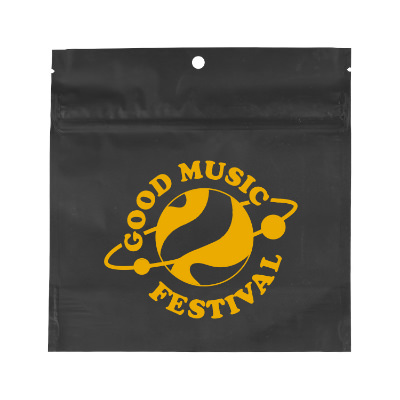 Black barrier bag with custom imprint.