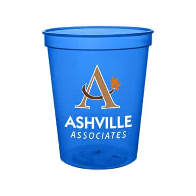 Plastic translucent purple stadium cup with custom full-color imprint in 16 ounces.