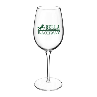 Glass clear wine glass with custom imprint in 13 ounces.