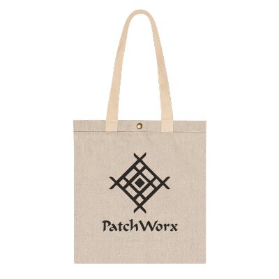 Gray recycled cotton canvas tote bag with custom logo.