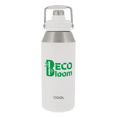Stainless steel white water bottle with custom logo.