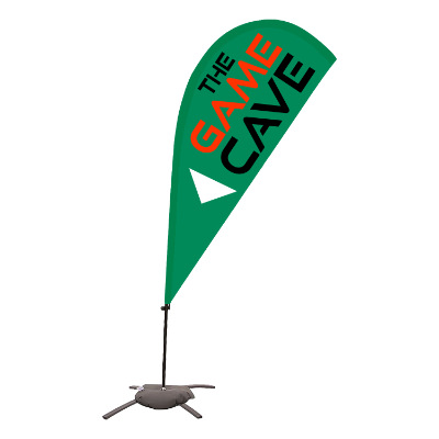 6-1/2-ft. stand-up flag with custom logo.