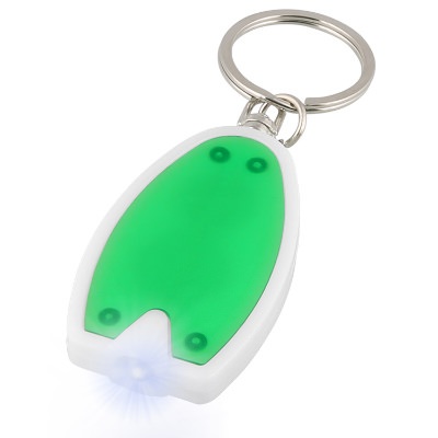 Plastic green nifty extra bright LED keychain blank.