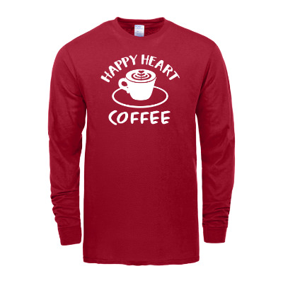Custom tall long sleeve red t-shirt with logo.