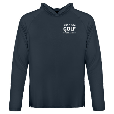 Navy heather hoodie with custom imprint.