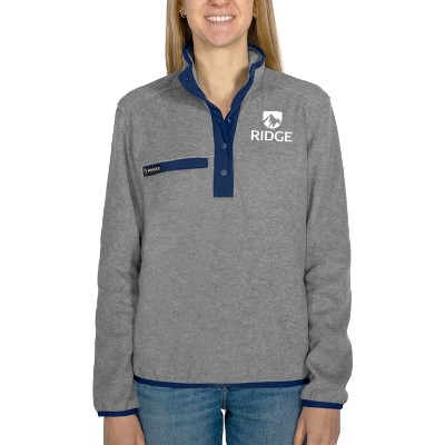 Custom imprinted gray pullover.