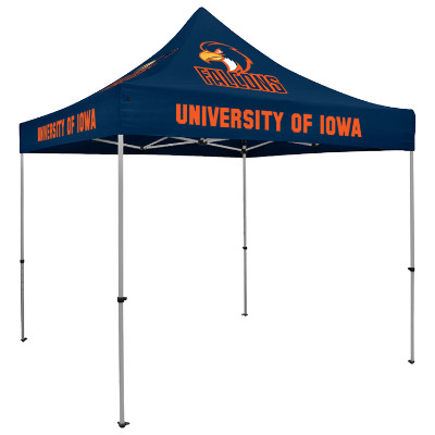 Navy 10-ft. tent with custom imprint.