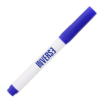 Blue plastic marker with a personalized imprint.
