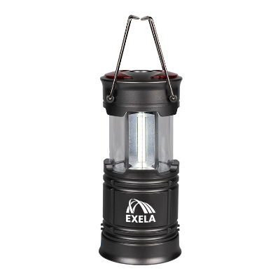 Metal black lantern with custom imprint.