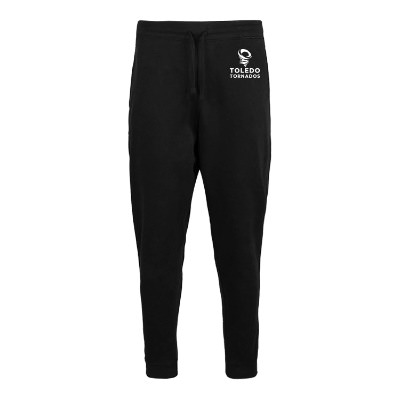 Customized black fleece jogger with one color imprint.